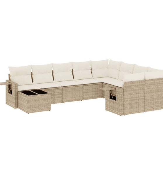 10-tlg. Garten-Sofagarnitur mit Kissen Beige Poly Rattan