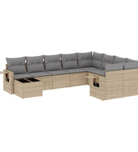 10-tlg. Garten-Sofagarnitur mit Kissen Beige Poly Rattan