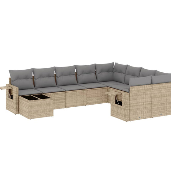 10-tlg. Garten-Sofagarnitur mit Kissen Beige Poly Rattan