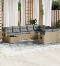 10-tlg. Garten-Sofagarnitur mit Kissen Beige Poly Rattan