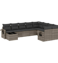 10-tlg. Garten-Sofagarnitur mit Kissen Grau Poly Rattan