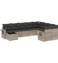 10-tlg. Garten-Sofagarnitur mit Kissen Hellgrau Poly Rattan