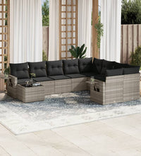 10-tlg. Garten-Sofagarnitur mit Kissen Hellgrau Poly Rattan