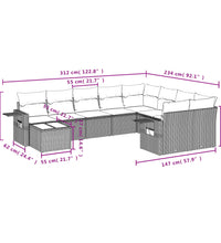 10-tlg. Garten-Sofagarnitur mit Kissen Braun Poly Rattan