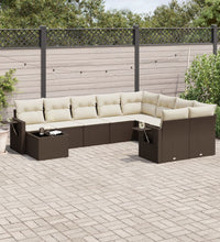 10-tlg. Garten-Sofagarnitur mit Kissen Braun Poly Rattan