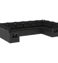 10-tlg. Garten-Sofagarnitur mit Kissen Schwarz Poly Rattan