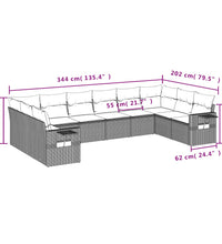 10-tlg. Garten-Sofagarnitur mit Kissen Schwarz Poly Rattan