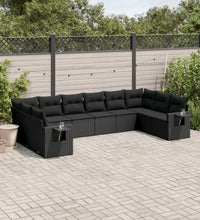 10-tlg. Garten-Sofagarnitur mit Kissen Schwarz Poly Rattan