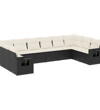 10-tlg. Garten-Sofagarnitur mit Kissen Schwarz Poly Rattan