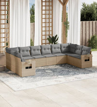 10-tlg. Garten-Sofagarnitur mit Kissen Beige Poly Rattan