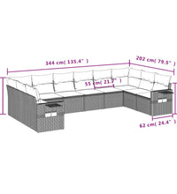 10-tlg. Garten-Sofagarnitur mit Kissen Hellgrau Poly Rattan