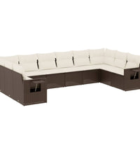 10-tlg. Garten-Sofagarnitur mit Kissen Braun Poly Rattan