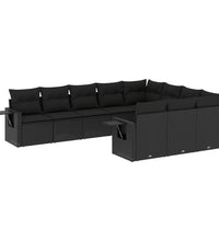 10-tlg. Garten-Sofagarnitur mit Kissen Schwarz Poly Rattan