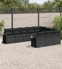 10-tlg. Garten-Sofagarnitur mit Kissen Schwarz Poly Rattan