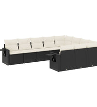 10-tlg. Garten-Sofagarnitur mit Kissen Schwarz Poly Rattan