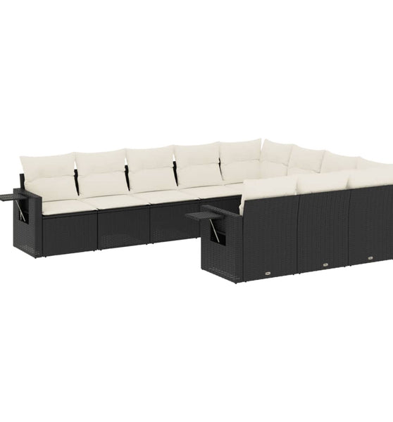 10-tlg. Garten-Sofagarnitur mit Kissen Schwarz Poly Rattan