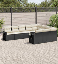 10-tlg. Garten-Sofagarnitur mit Kissen Schwarz Poly Rattan