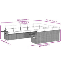 10-tlg. Garten-Sofagarnitur mit Kissen Hellgrau Poly Rattan