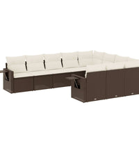 10-tlg. Garten-Sofagarnitur mit Kissen Braun Poly Rattan