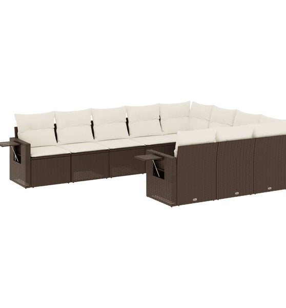 10-tlg. Garten-Sofagarnitur mit Kissen Braun Poly Rattan