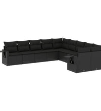 10-tlg. Garten-Sofagarnitur mit Kissen Schwarz Poly Rattan