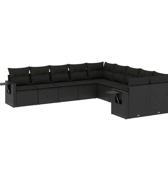 10-tlg. Garten-Sofagarnitur mit Kissen Schwarz Poly Rattan