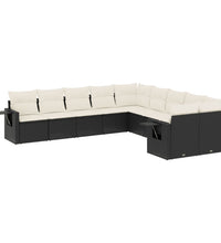 10-tlg. Garten-Sofagarnitur mit Kissen Schwarz Poly Rattan