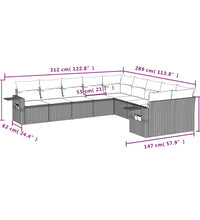 10-tlg. Garten-Sofagarnitur mit Kissen Schwarz Poly Rattan