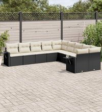 10-tlg. Garten-Sofagarnitur mit Kissen Schwarz Poly Rattan