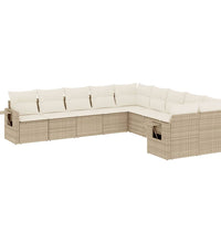 10-tlg. Garten-Sofagarnitur mit Kissen Beige Poly Rattan