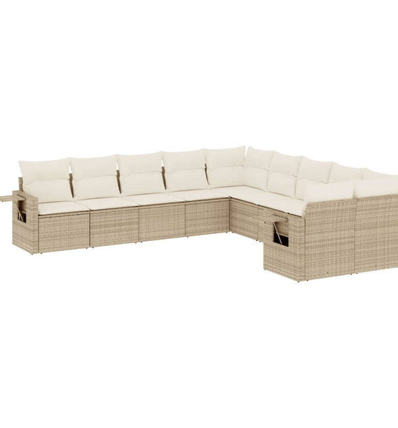 10-tlg. Garten-Sofagarnitur mit Kissen Beige Poly Rattan