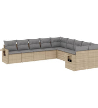10-tlg. Garten-Sofagarnitur mit Kissen Beige Poly Rattan