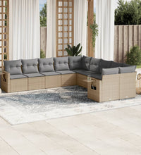 10-tlg. Garten-Sofagarnitur mit Kissen Beige Poly Rattan