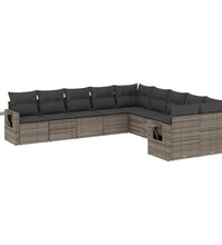 10-tlg. Garten-Sofagarnitur mit Kissen Grau Poly Rattan