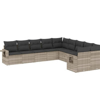 10-tlg. Garten-Sofagarnitur mit Kissen Hellgrau Poly Rattan