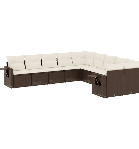 10-tlg. Garten-Sofagarnitur mit Kissen Braun Poly Rattan