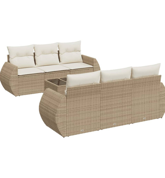 7-tlg. Garten-Sofagarnitur mit Kissen Beige Poly Rattan