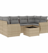 7-tlg. Garten-Sofagarnitur mit Kissen Beige Poly Rattan