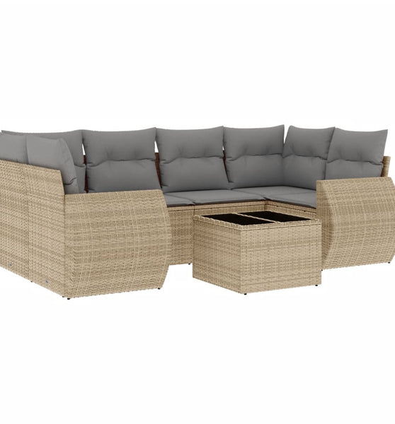 7-tlg. Garten-Sofagarnitur mit Kissen Beige Poly Rattan