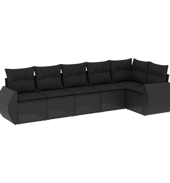 6-tlg. Garten-Sofagarnitur mit Kissen Schwarz Poly Rattan