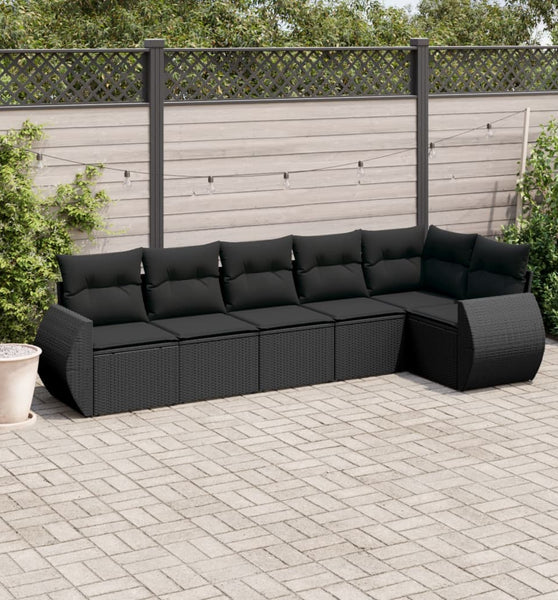 6-tlg. Garten-Sofagarnitur mit Kissen Schwarz Poly Rattan
