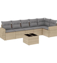 7-tlg. Garten-Sofagarnitur mit Kissen Beige Poly Rattan