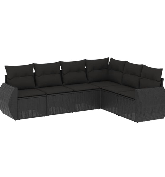6-tlg. Garten-Sofagarnitur mit Kissen Schwarz Poly Rattan