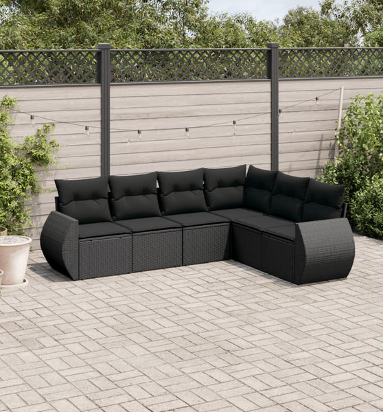6-tlg. Garten-Sofagarnitur mit Kissen Schwarz Poly Rattan