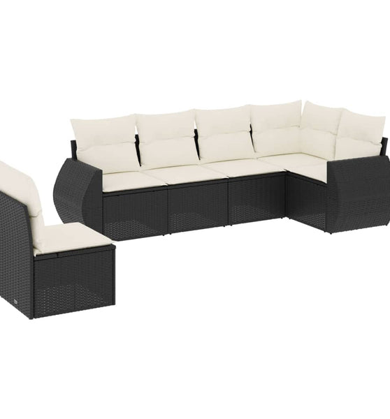 6-tlg. Garten-Sofagarnitur mit Kissen Schwarz Poly Rattan