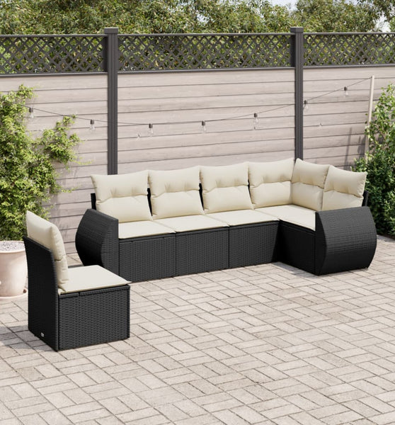 6-tlg. Garten-Sofagarnitur mit Kissen Schwarz Poly Rattan