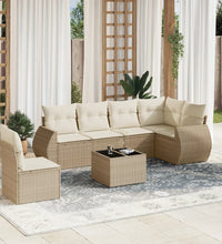 7-tlg. Garten-Sofagarnitur mit Kissen Beige Poly Rattan