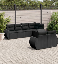 7-tlg. Garten-Sofagarnitur mit Kissen Schwarz Poly Rattan