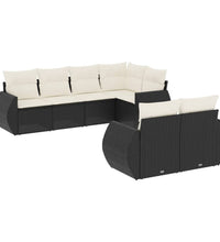 7-tlg. Garten-Sofagarnitur mit Kissen Schwarz Poly Rattan