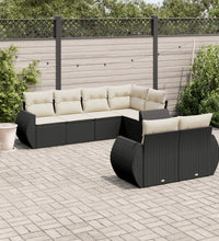 7-tlg. Garten-Sofagarnitur mit Kissen Schwarz Poly Rattan